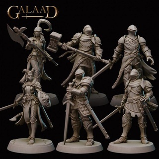 knight bundle warband - december release galaad miniatures armor dragon fantasy female guard human plate roleplay shield spear sword warrior miniature tabletop dungeon dnd tiefling tribes 3d print model - Mito3D