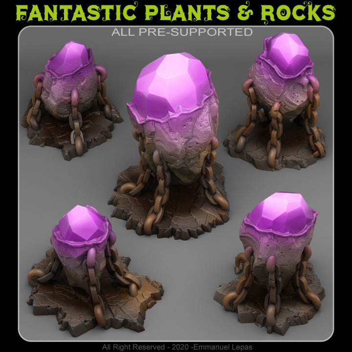 dunkel Kristalle Fantastisch Pflanzen Felsen Geschäft Tischplatte 3D druckbar Terrain Fantasie Sci Fi Emmanuel Stamm Loslassen unterstützt 3D print model - Mito3D