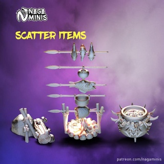 pre-supported scatter scenery december 2021 release naga minis Store Tabletop 3D Printable Terrain Fantasy cooking fish miniatures pot spear terrain stick fire miniature dungeonsanddragons tabletop diorama meat d&d kettle campfire 3d print model - Mito3D