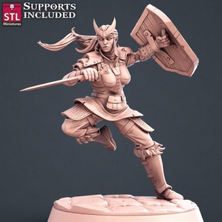warrior female stl miniatures Tabletop Characters & Creatures Fantasy Universe Store fantasy girl human modular wargames weapons tabletop dnd herro 3d print model - Mito3D