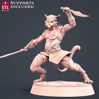 warrior tabaxi stl miniatures Tabletop Characters & Creatures Fantasy Universe Store fantasy hero modular wargames character weapons tabletop dnd 3d print model - Mito3D