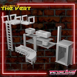 cyberpunk warhouse arredamento vertice verticale scenics tavolo 3D stampabile terreno Sci Fi modulare gioco ruolo rpg fabbrica magazzino scenario interno 3d print model - Mito3D