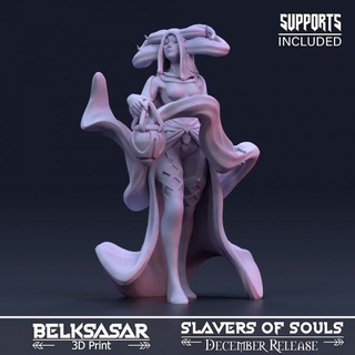 slaver's acolyte variant 2 belksasar 3dprint Tabletop Characters & Creatures Fantasy Universe demon beautiful board detailed fantasy female girl monster realistic smoke woman horns boardgames patreon 28mm dnd skirt 32mm straps 3d print model - Mito3D