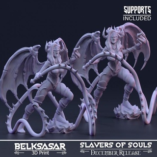 soul eater variants belksasar 3dprint Tabletop Characters & Creatures Fantasy Universe demon armor board detailed fantasy female girl wings woman fire magic mage horns boardgames patreon souls dnd tusk slaver 3d print model - Mito3D