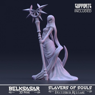soul guide belksasar 3dprint Tabletop Characters & Creatures Fantasy Universe beautiful board detailed fantasy female girl realistic woman staff boardgames fabric patreon dnd skirt 32mm veil slaver 3d print model - Mito3D