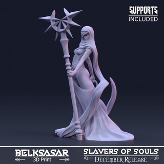soul guide variant 2 belksasar 3dprint Tabletop Characters & Creatures Fantasy Universe beautiful board detailed fantasy female girl realistic woman staff boardgames fabric dnd skirt 32mm veil slaver patreopn 3d print model - Mito3D