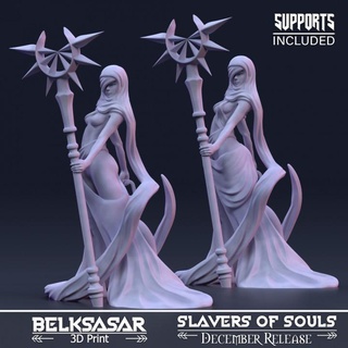 soul guide variants belksasar 3dprint Tabletop Characters & Creatures Fantasy Universe beautiful board detailed fantasy female girl realistic woman staff boardgames fabric patreon dnd skirt 32mm veil slaver 3d print model - Mito3D