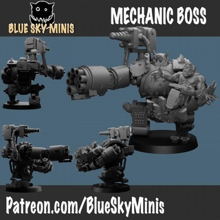 mechanic boss mecha armor blue sky minis Tabletop Characters & Creatures Sci-Fi Universe beast mechanical orc table top war miniature paint mech 3d print model - Mito3D