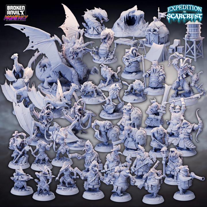 expedition scarcrest - complete pack broken anvil miniatures terrain winter props monsters tabletop dnd island tabletopgames mountains scatter kobold ttrpg 3D print model - Mito3D