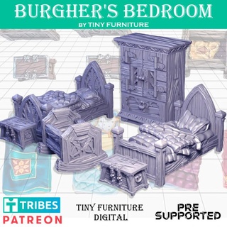 burgher's bedroom tiny furniture Tabletop 3D Printable Terrain Fantasy games miniatures rpg terrain roleplaying tabletop d&d dnd pathfinder scatter 3d print model - Mito3D