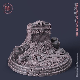 dragon Trésor chair dieux table 3D imprimable terrain fantaisie or soutenir rpg poitrine pièces monnaie dnd paysage Smaug draconien 3d print model - Mito3D