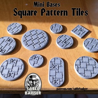 mini bases - square pattern tiles brander roullett Tabletop 3D Printable Terrain Store wargaming base tabletop 28mm 32mm minifigures sablebadger minibase 3d print model - Mito3D
