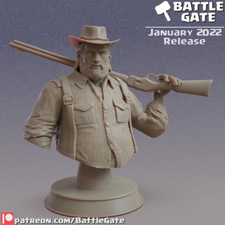 hunter bust free battle gate Fan Art Busts gun man old oldman west cowboy western 3d print model - Mito3D