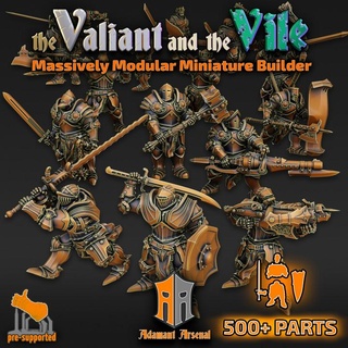 ultimate valiant knight builder - 500+ parts adamant arsenal Tabletop Characters & Creatures Fantasy Universe axe game helmet kit modular pistol shield sword backpack grenade rifle bow tabletop crossbow kitbash tilt dnd customize bits lance multi-part customizeable musket multi-pose 3d print model - Mito3D