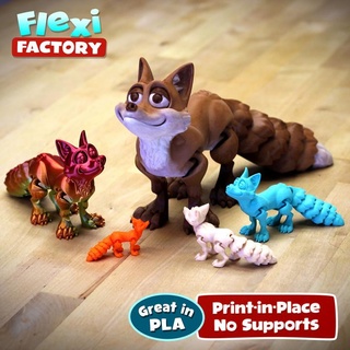 cute flexi print-in-place fox factory Toys & Games Animal Creature Figures Store cat dog toy links daniel flexable posable articulated link printinplace fidget linkage flexy dan sopala 3d print model - Mito3D
