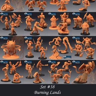 burning lands set fire & volcano encounter pre-supported epic-miniatures dragon fantasy medieval monster rpg warhammer earth sla enemy dwarf tabletop dungeon dnd drake magma pathfinder lava npc supported pre 3d print model - Mito3D