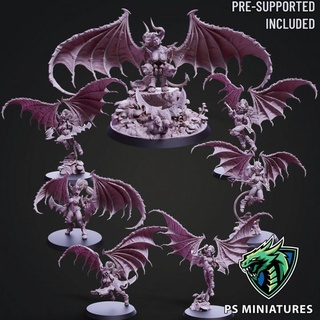 drow demonic harpys valkyries bundle - include 7 pinup versions paul scott Tabletop Characters & Creatures Fantasy Universe demon action elf fantasy female monster vampire warrior wings character magic evil succubus horned khaine variants 3d print model - Mito3D