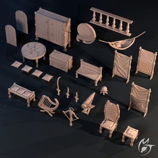 mansion cart objects - fortuneteller making tlon Store Tabletop 3D Printable Terrain Fantasy props telescope moon mirror detail crossbow dnd harp 32mm presupported 3d print model - Mito3D