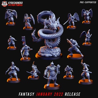 january 2022 fantasy release kyoushuneko miniatures Tabletop Characters & Creatures Fantasy Universe Store dragon bundle tengu ninjas 3d print model - Mito3D