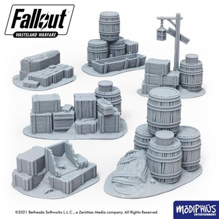 fallout wasteland warfare - print home barrels crates coffins modiphius entertainment Tabletop 3D Printable Terrain Sci-Fi terrain vault tabletop wargame boxes bethesda scatter wastelanders dwellers 3d print model - Mito3D