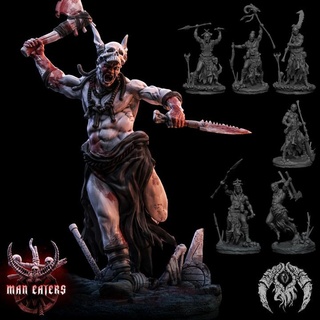 malvagio guerrieri 7 degli animali miniature fantasia warhammer gruppo musicale caos dnd tribù combattenti canibali 3d print model - Mito3D