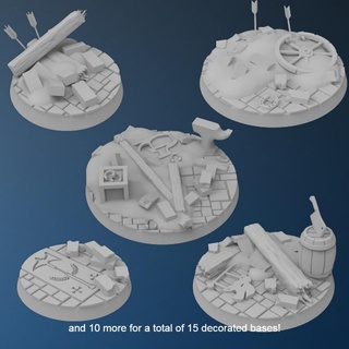 15 round ruins bases feed 3dprinter Tabletop accessories 3D Printable Terrain Fantasy human knight base town siege settlement footman 3d print model - Mito3D