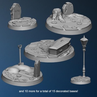 15 round graveyard bases feed 3dprinter Tabletop accessories Store 3D Printable Terrain Fantasy undead vampire zombie base cemetery ghoul tombstone 3d print model - Mito3D