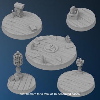 15 round wizard's study bases feed 3dprinter Tabletop accessories Store 3D Printable Terrain Fantasy wizard books base elemental summoning spell library arcane sorceror 3d print model - Mito3D