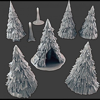 pine trees support-free evan carothers Store Tabletop 3D Printable Terrain Fantasy tree winter 3d print model - Mito3D