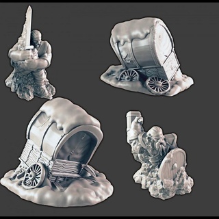snowy broken wagon frozen adventurers support-free evan carothers Store Tabletop 3D Printable Terrain Fantasy arctic 3d print model - Mito3D