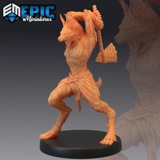 jackalwere axe jackal hybrid egyptian encounter epic-miniatures Store fantasy medieval monster rpg warhammer sla enemy tabletop dungeon dnd pathfinder npc pre-supported supported pre 3d print model - Mito3D