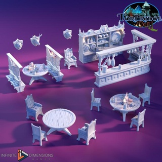 meyhane mobilya sonsuz boyutları oyunlar masaüstü 3D yazdırılabilir arazi fantezi hayvan bar sandalye baş ev Ortaçağa ait masa mobilyalar kafalar monte bölüm bölümler Han sandalyeler tablolar bira 3d print model - Mito3D