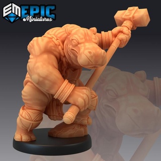 hippo warrior hammer dune fighter egyptian epic-miniatures Store fantasy medieval monster rpg warhammer sla enemy tabletop dungeon dnd pathfinder npc pre-supported supported pre 3d print model - Mito3D