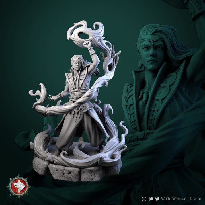 fire master 32mm 75mm pre-supported white werewolf tavern Tabletop Characters & Creatures Fantasy Universe Store figurine hero character male mage tabletop wargame dnd pathfinder ttrpg dndcharacter firemage 3D print model - Mito3D
