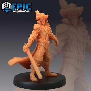 mousquetaire sabre remis guerrier rois garde courageux combattant epic miniatures fantaisie monstre rpg marteau guerre sla ennemi table donjon dnd éclaireur PNJ pre supported prise charge pré lt médiéval 3d print model - Mito3D