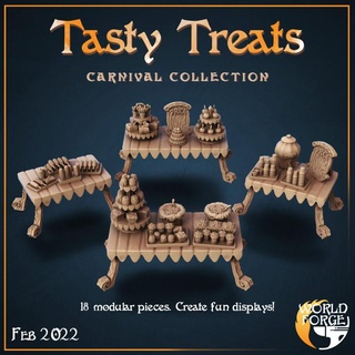 carnival food - tasty treats world forge miniatures Tabletop 3D Printable Terrain candy fantasy party terrain props drinks popcorn dnd scenery feast tables 3d print model - Mito3D