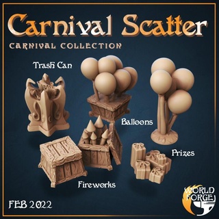 fun carnival scatter world forge miniatures Tabletop 3D Printable Terrain fantasy party terrain presents props dnd celebration scenery fireworks balloons fair 3d print model - Mito3D