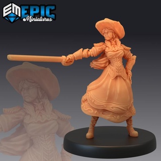lady roseheart challenging legendary sword woman female musketeer epic-miniatures fantasy legend medieval monster rose rpg warhammer warrior sla enemy tabletop dungeon dnd pathfinder npc pre-supported supported pre ruthless 3d print model - Mito3D