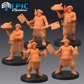 drunk cook set fighting butcher villager human character epic-miniatures Tabletop Characters & Creatures Fantasy Universe fantasy medieval monster rpg warhammer sla enemy tabletop dungeon dnd pathfinder npc pre-supported supported pre 3d print model - Mito3D