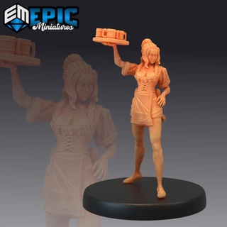 tavern waitress serving villager female human character epic-miniatures fantasy medieval monster rpg warhammer sla enemy tabletop dungeon dnd pathfinder npc pre-supported supported pre 3d print model - Mito3D