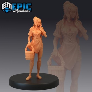 tavern waitress bucket villager female human character epic-miniatures fantasy medieval monster rpg warhammer sla enemy tabletop dungeon dnd pathfinder npc pre-supported supported pre 3d print model - Mito3D