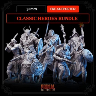 18 miniatures - 32mm classic rpg game heroes bundle masters dungeons quest primal collectibles Tabletop Characters & Creatures Fantasy Universe barbarian dragons elf hero retro support warhammer wizard miniature enemy boardgame dwarf tabletop conan gandalf d&d thief dungeons&dragons heroquest hq legolas 3d print model - Mito3D