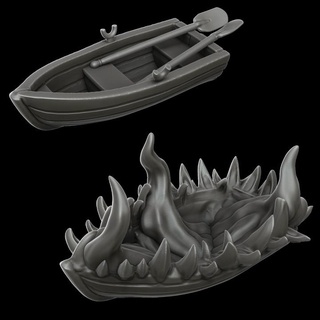 row boat mimic jamie korte Tabletop Characters & Creatures Fantasy Universe Store 3D Printable Terrain mini rowboat 3d print model - Mito3D