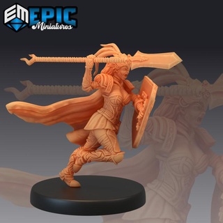 falcon knight attacking armored female warrior shield spear fighter epic-miniatures fantasy medieval monster rpg warhammer sla enemy tabletop dungeon dnd pathfinder npc pre-supported supported pre 3d print model - Mito3D