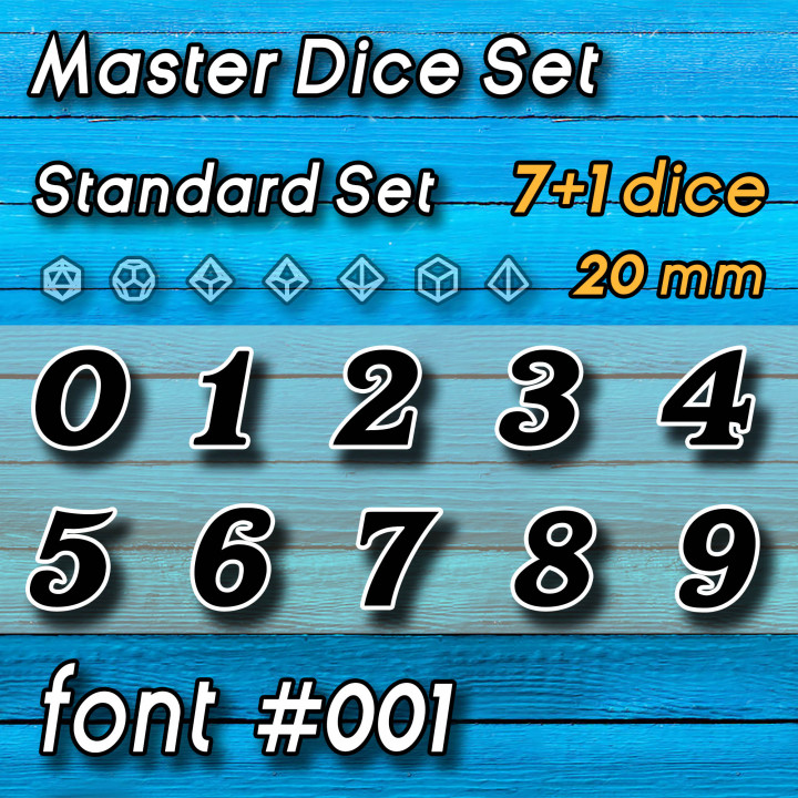 master dice set font 001 master dice vault  Tabletop Tabletop accessories stl dice dungeons master rpg 3dprint resin casting d20 d&d handmade dnd silicone molding diceset masterdice gamedice  3D print model - Mito3D