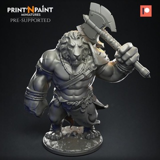 kembal leonin champion leonardo escovar Tabletop Characters & Creatures Fantasy Universe Store axe beast boss dragons dungeons fighter warhammer warrior magic wow gladiator age arena leon dnd pathfinder pit sigmar printnpaint 3d print model - Mito3D