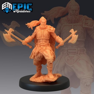 legendary warrior axe viking fighter human barbarian epic-miniatures fantasy guard medieval monster rpg warhammer character sla male enemy tabletop kings dungeon dnd pathfinder npc pre-supported supported pre 3d print model - Mito3D