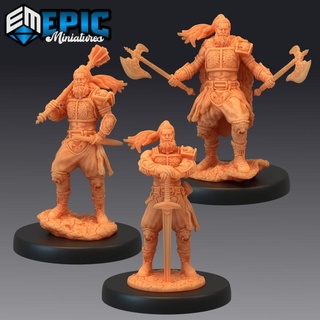 legendary warrior set viking fighter human barbarian epic-miniatures axe fantasy medieval monster rpg sword warhammer character sla male enemy mace tabletop dungeon dnd pathfinder npc pre-supported supported pre 3d print model - Mito3D