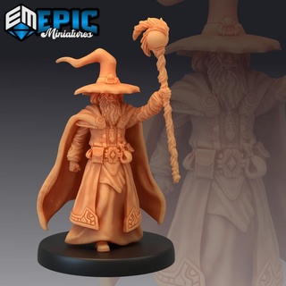gray wizard human sorcerer wise magician epic-miniatures fantasy medieval monster ring rpg warhammer rings lord sla male dumbledore lotr mage enemy tabletop albus dungeon gandalf dnd sorceress pathfinder npc merlin pre-supported supported pre 3d print model - Mito3D