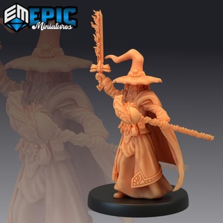 gray wizard flame sword human sorcerer wise magician epic-miniatures fantasy medieval monster ring rpg warhammer rings lord sla male dumbledore lotr mage enemy tabletop albus dungeon gandalf dnd sorceress pathfinder npc merlin pre-supported supported pre 3d print model - Mito3D
